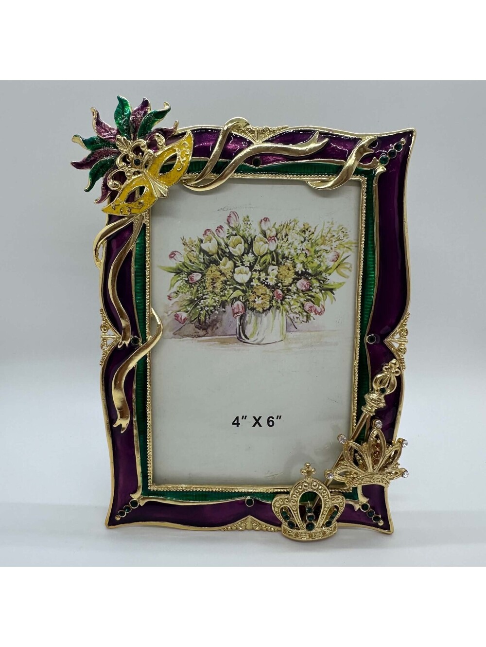 Mardi Gras Masquerade 4x6 Jeweled Enamel Picture Frame Purple Green Gold New